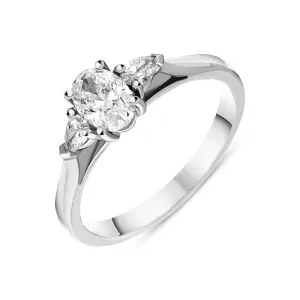 Platinum Diamond Three Stone Trilogy Oval and Pear Cut Ring