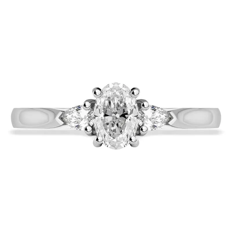 Platinum Diamond Three Stone Trilogy Oval and Pear Cut Ring