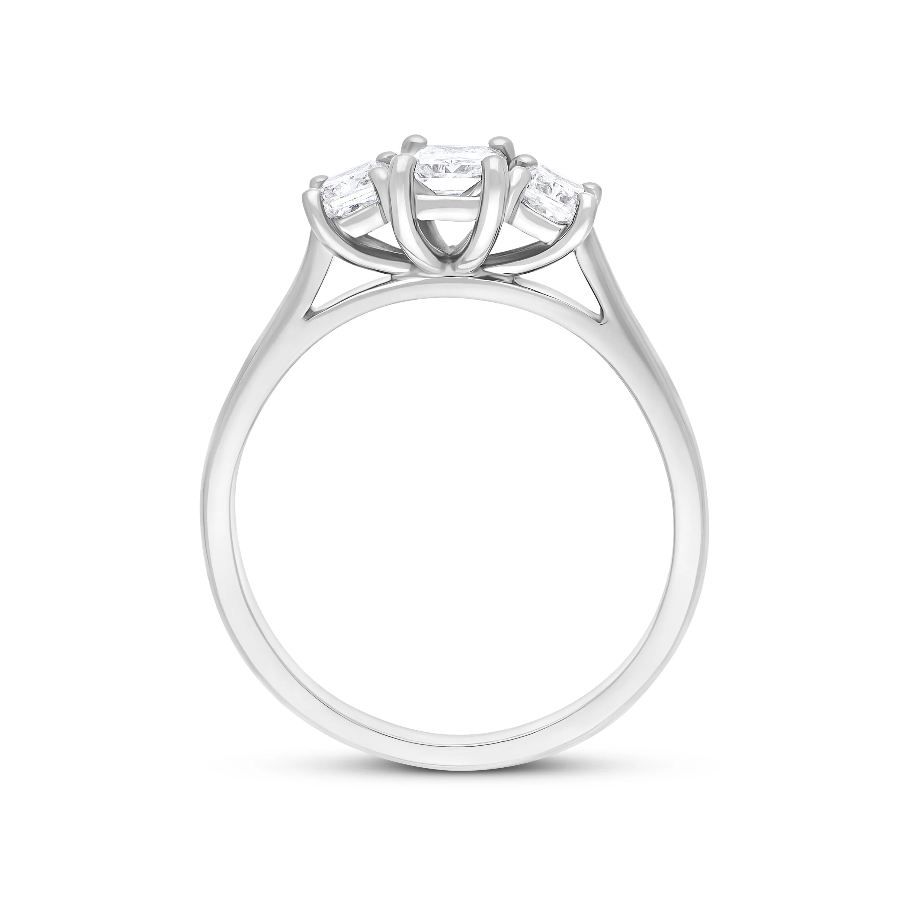 Platinum GIA Certified EVS1 1.01ct Diamond Emerald Cut Trilogy Ring