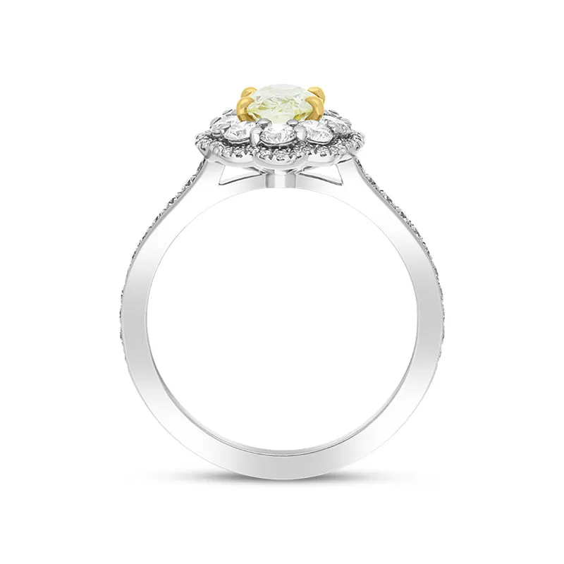 Platinum Yellow and White Diamond Oval Cluster Ring