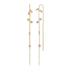Princess Gold Plated Chain Earrings w. Yellow & Pink Zirconias