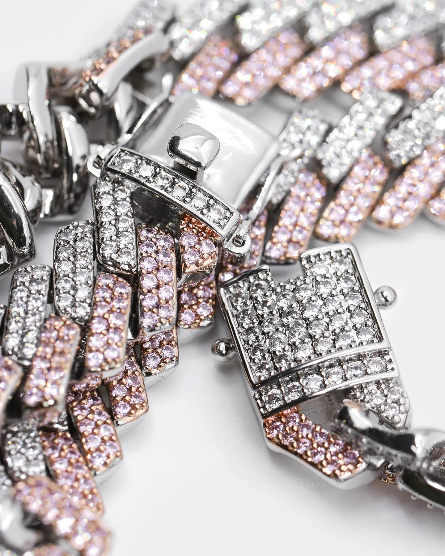 Raising Hell Women's 14" Interlink Choker Necklace Pink/Iced White Gold