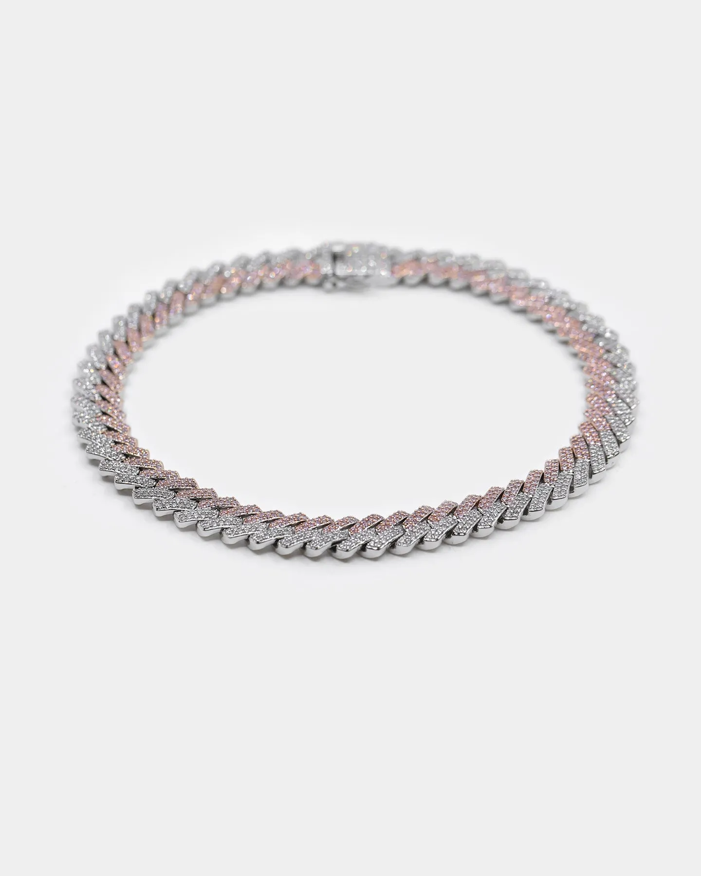 Raising Hell Women's 14" Interlink Choker Necklace Pink/Iced White Gold