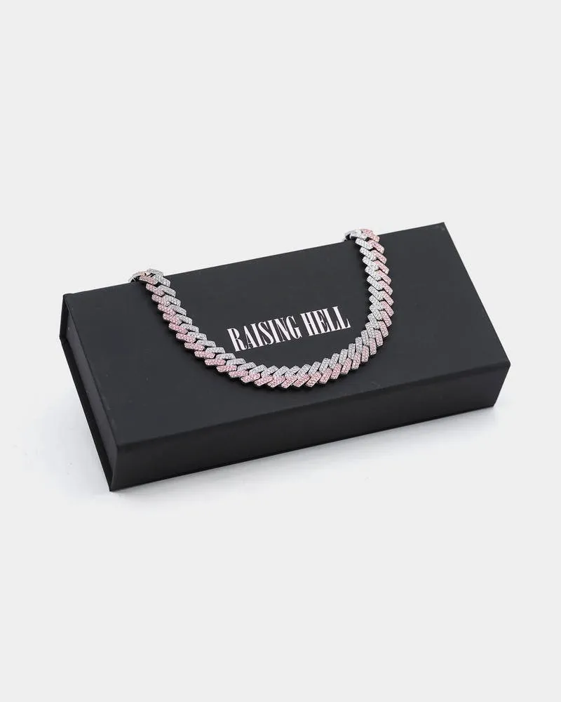 Raising Hell Women's 14" Interlink Choker Necklace Pink/Iced White Gold