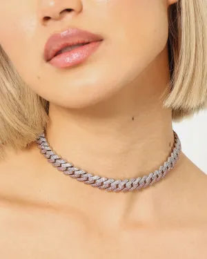 Raising Hell Women's 14" Interlink Choker Necklace Pink/Iced White Gold