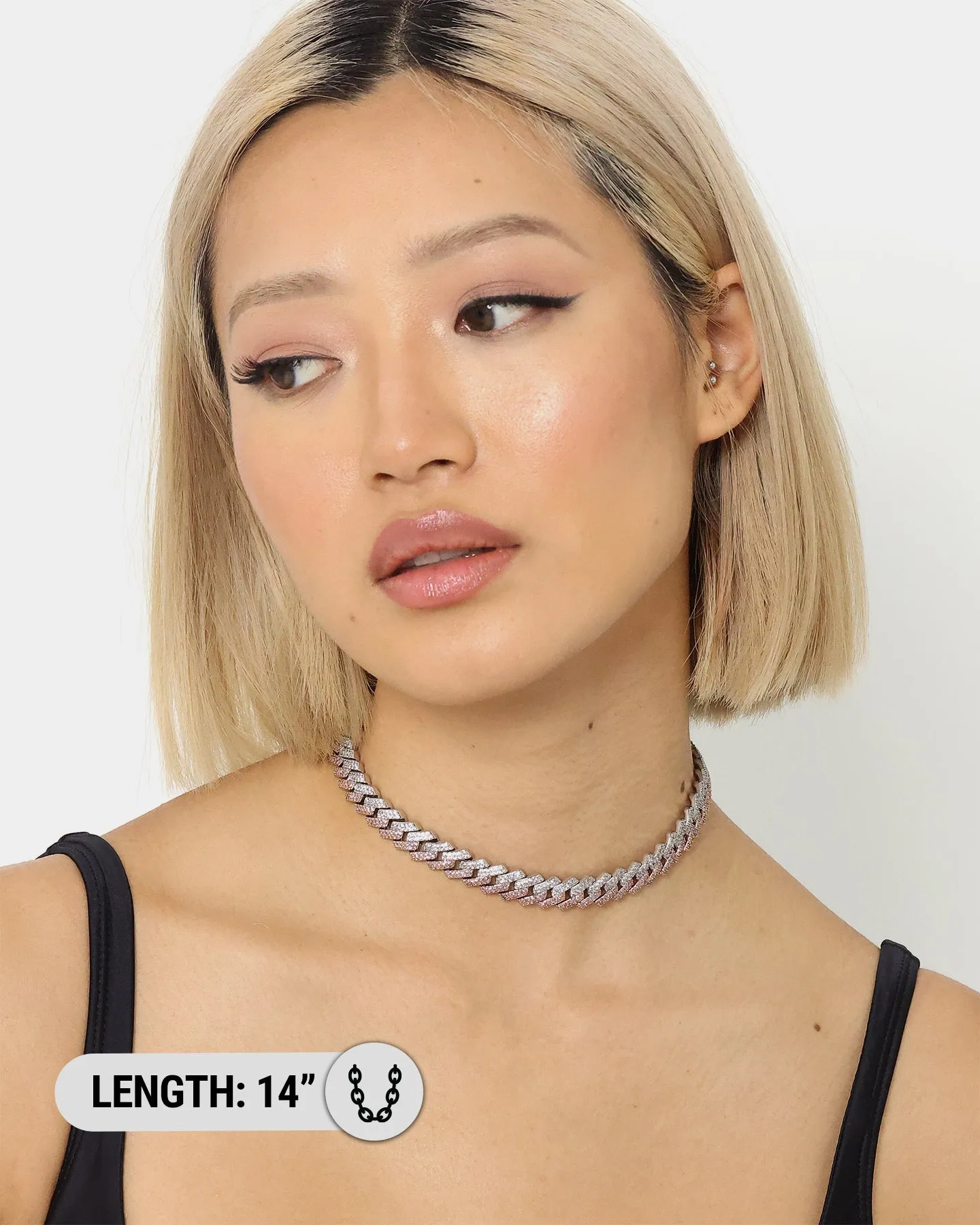 Raising Hell Women's 14" Interlink Choker Necklace Pink/Iced White Gold