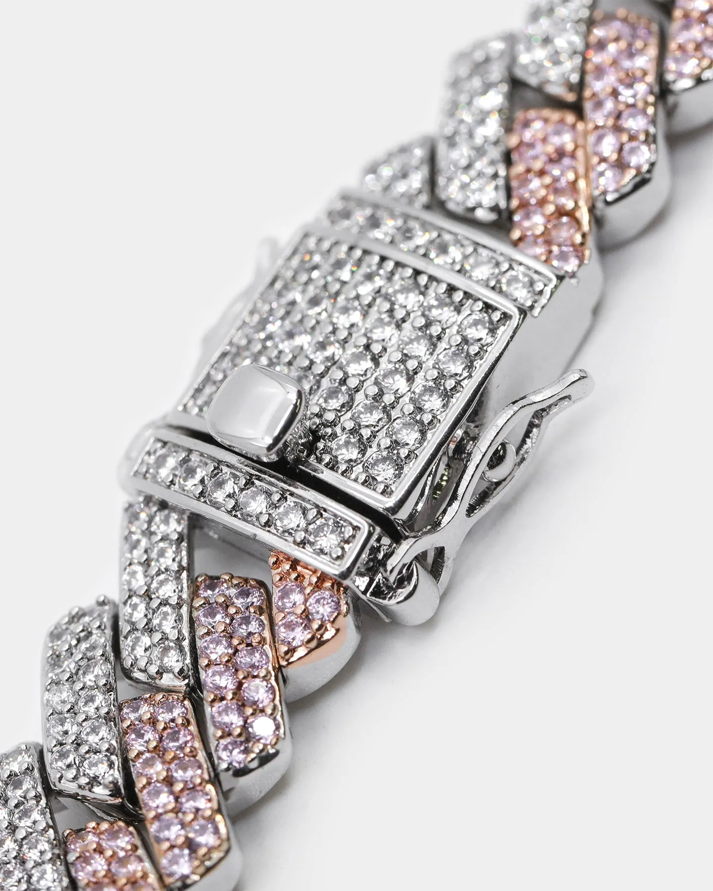 Raising Hell Women's 14" Interlink Choker Necklace Pink/Iced White Gold