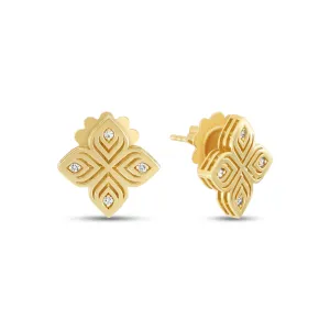 Roberto Coin 18ct Yellow Gold 0.08ct Diamond Arabesque Flower Earrings