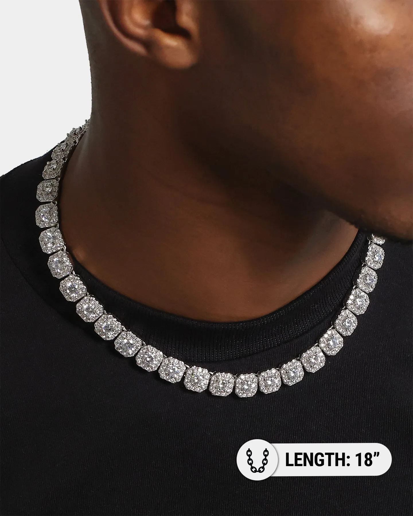 Saint Morta Clustered Tennis Choker 18" Iced White Gold