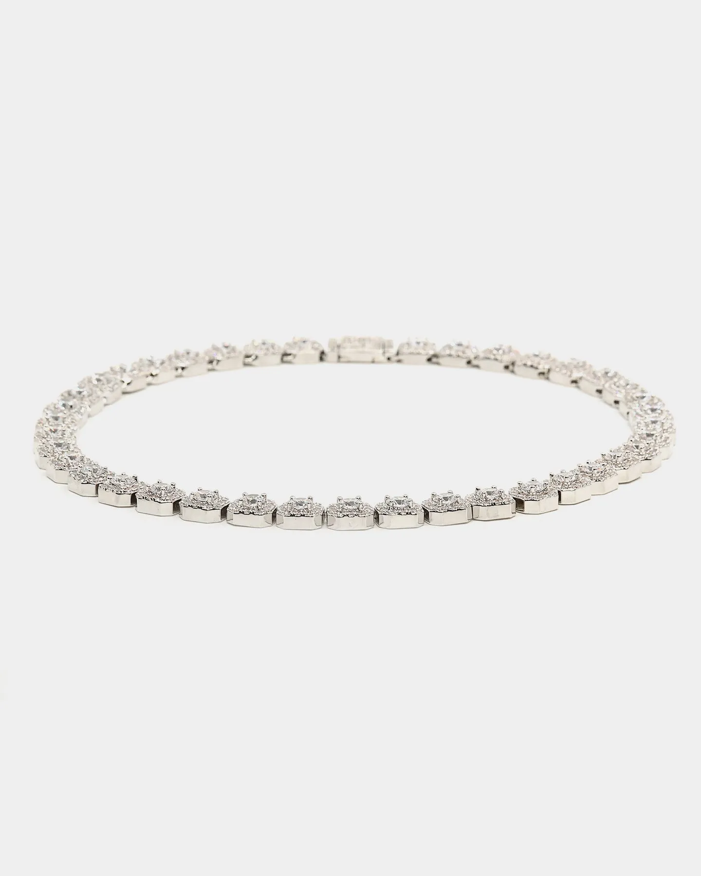 Saint Morta Clustered Tennis Choker 18" Iced White Gold