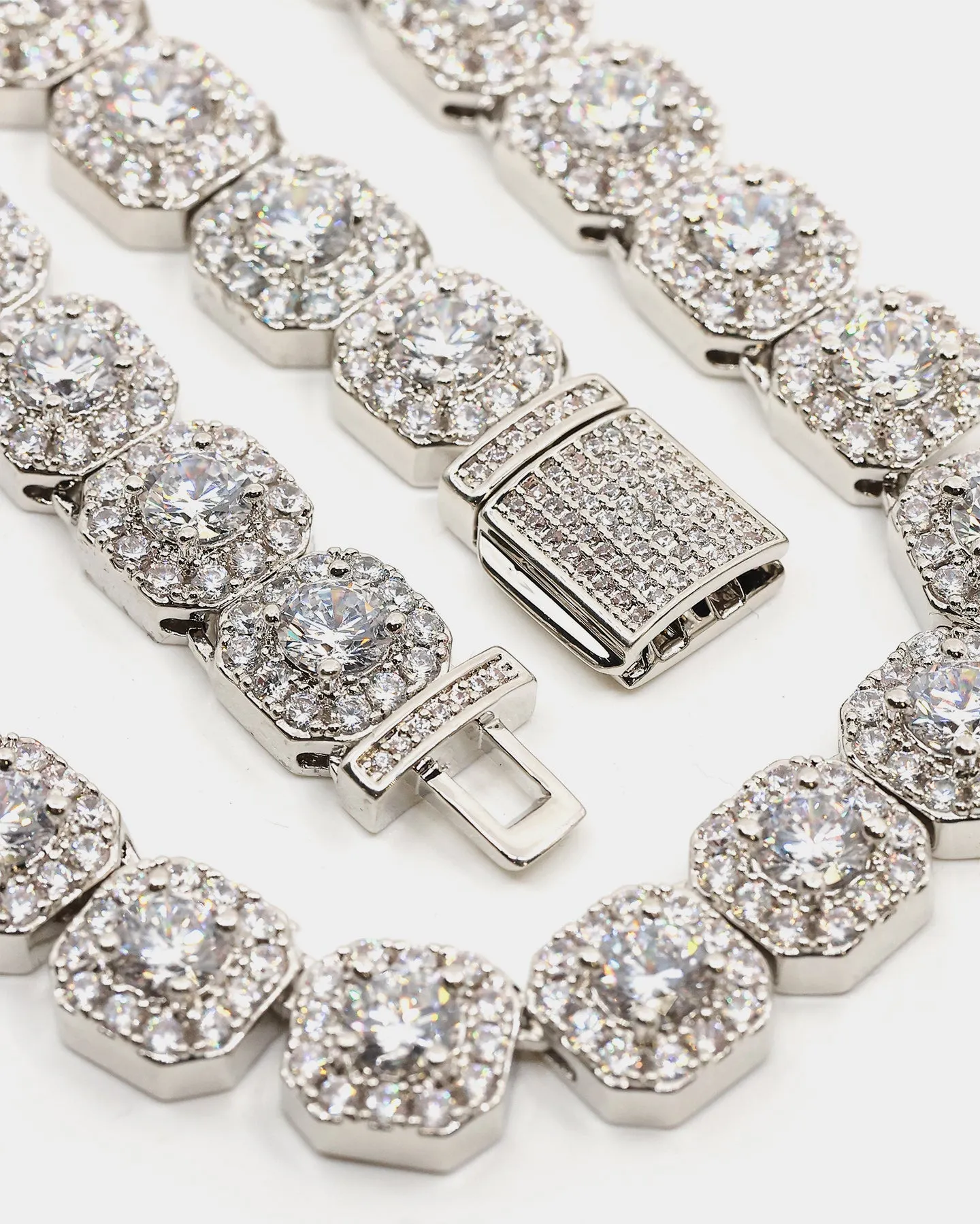 Saint Morta Clustered Tennis Choker 18" Iced White Gold