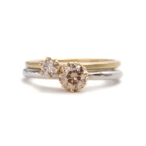 Set of Two Claw Set Champagne Diamond Ring Pieces of Eight