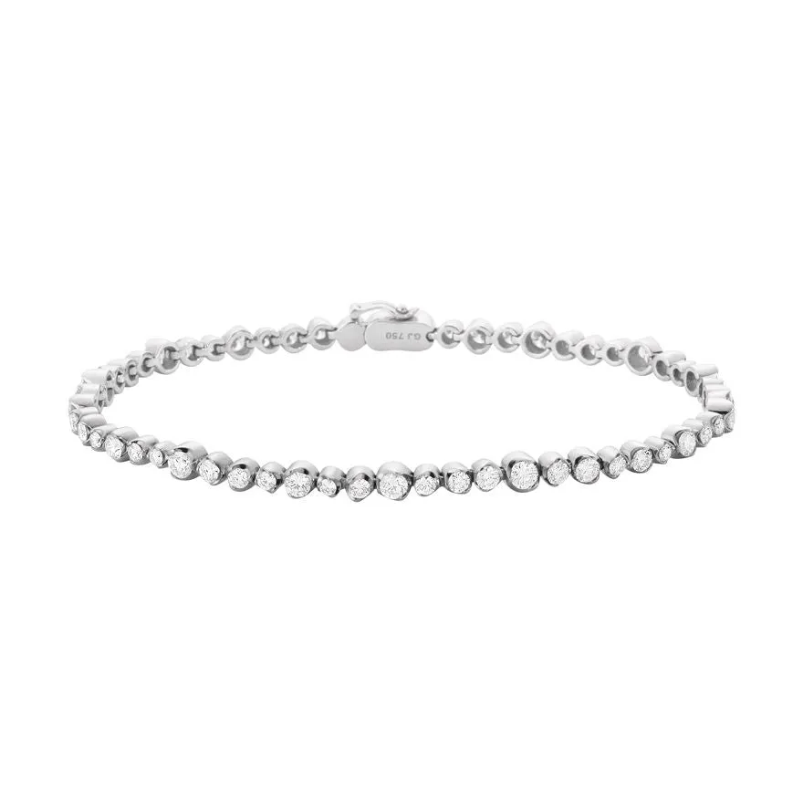 Signature Tennis 18K White Gold Bracelet w. Diamonds
