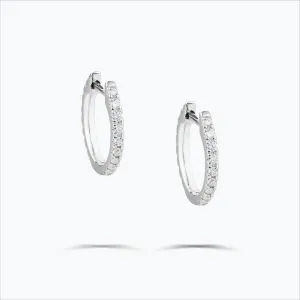 Single Line 18K White Gold Hoops w. Diamonds