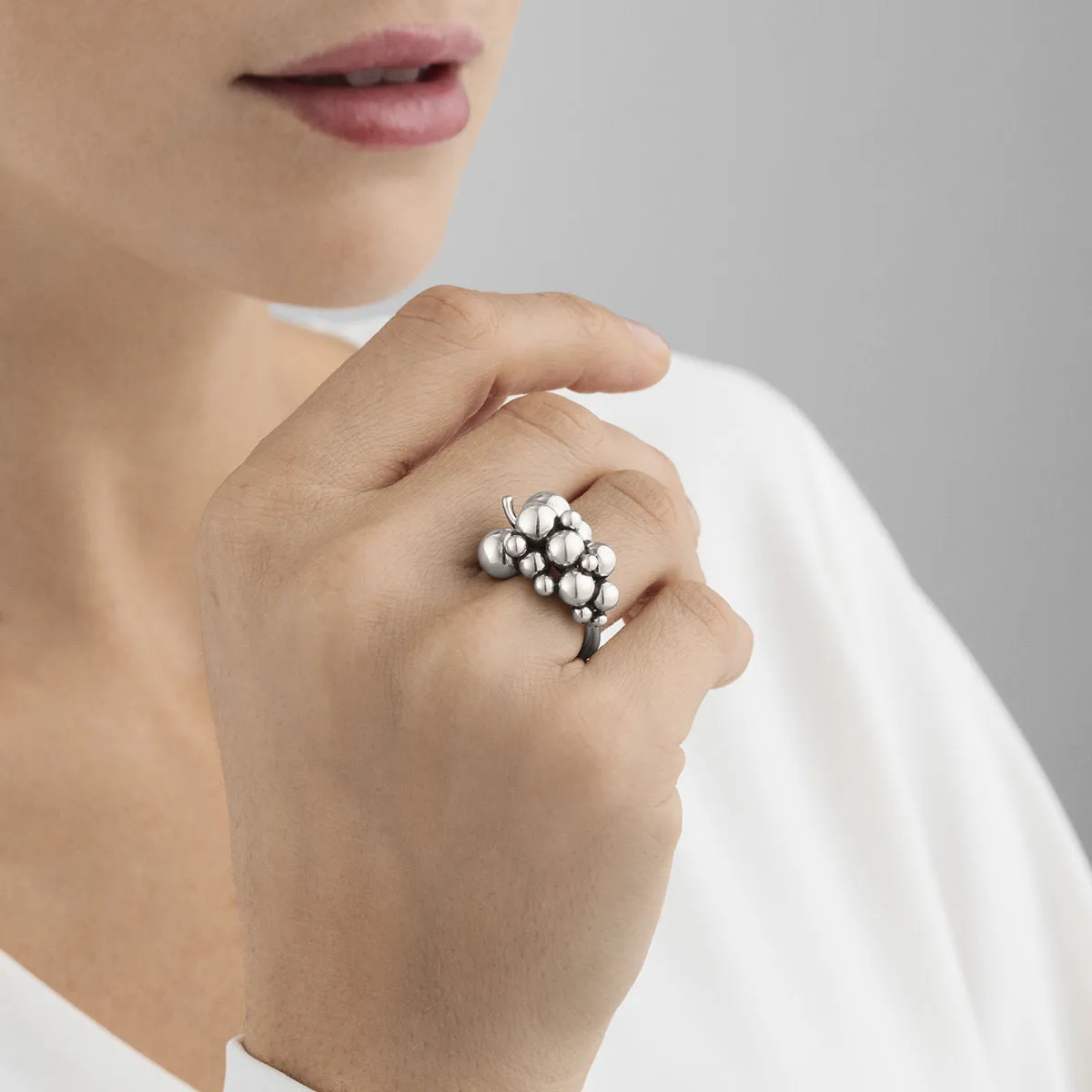 Small Black Moonlight Grapes Silver Ring