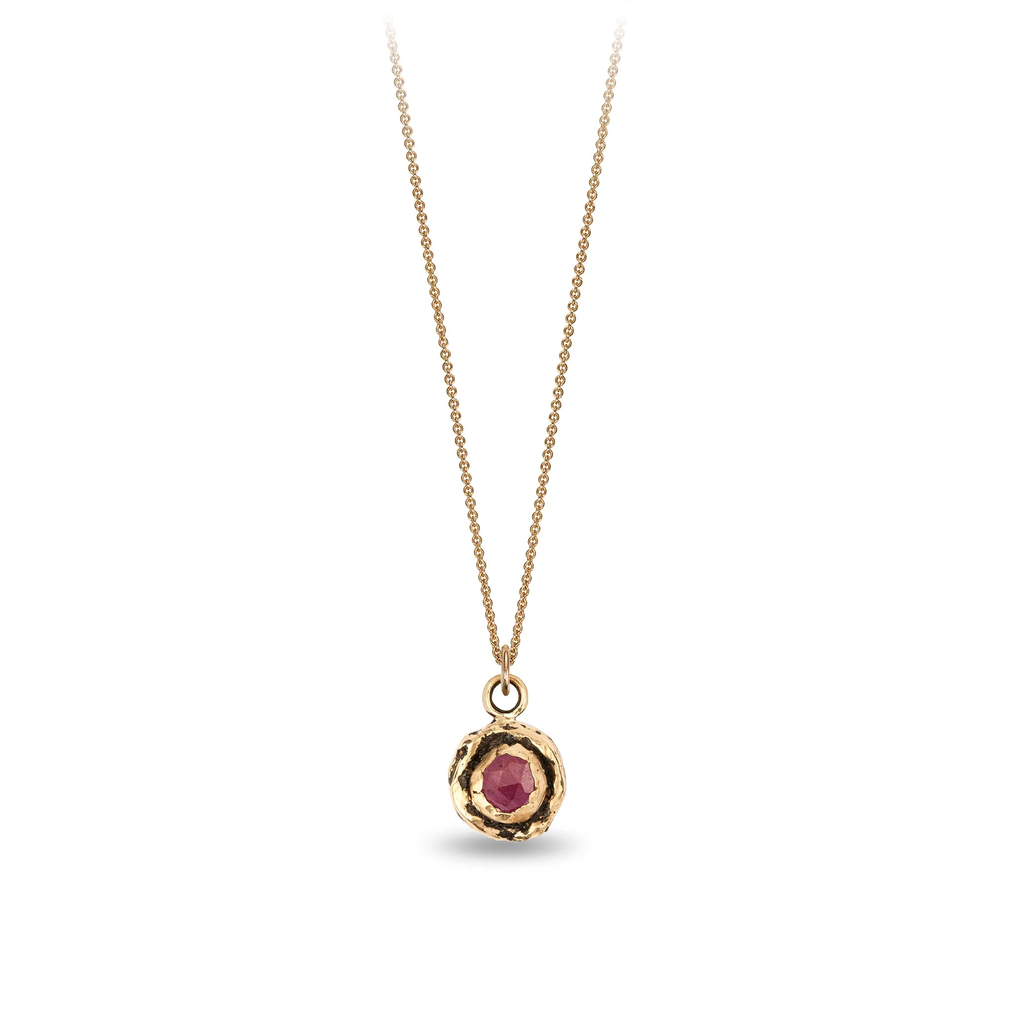 Small Ruby 14K Gold Faceted Stone Necklace