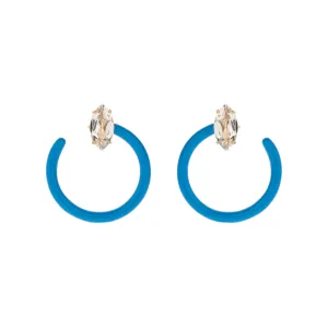 Small Tendril Circle 9K Gold Hoops w. Crystal