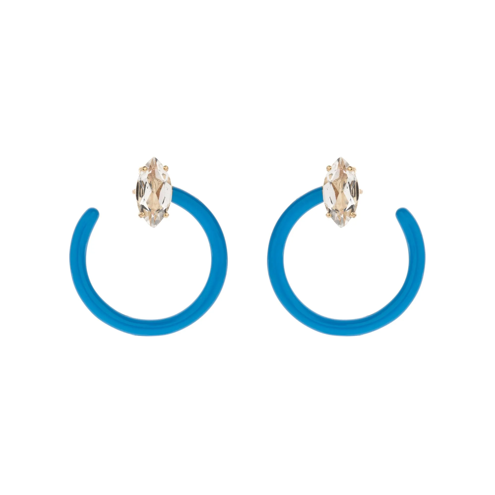 Small Tendril Circle 9K Gold Hoops w. Crystal
