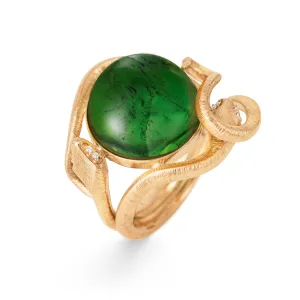 Snakes 18K Gold Ring w. Tourmaline & Diamonds