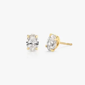 Solitaire Oval 14K Gold Studs w. Lab-Grown Diamonds