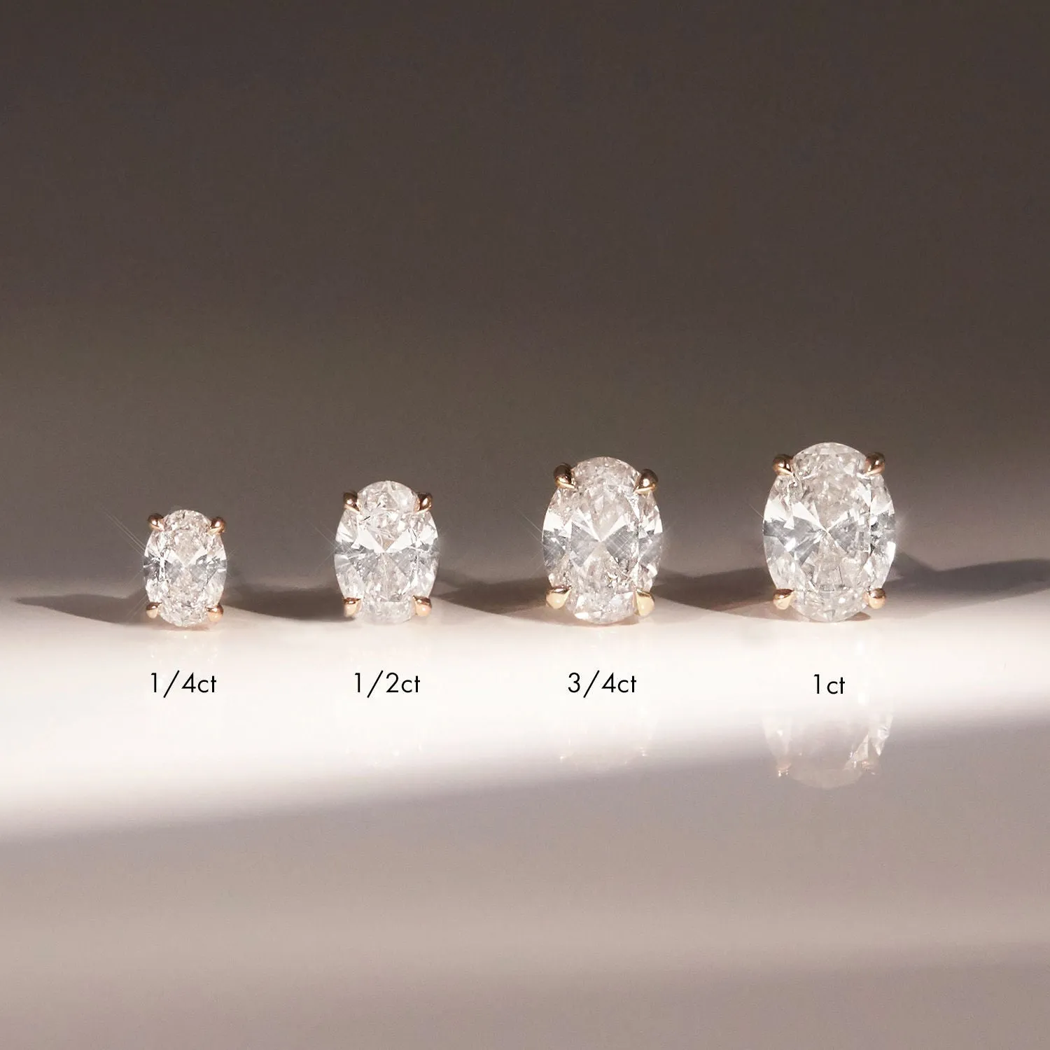 Solitaire Oval 14K Gold Studs w. Lab-Grown Diamonds