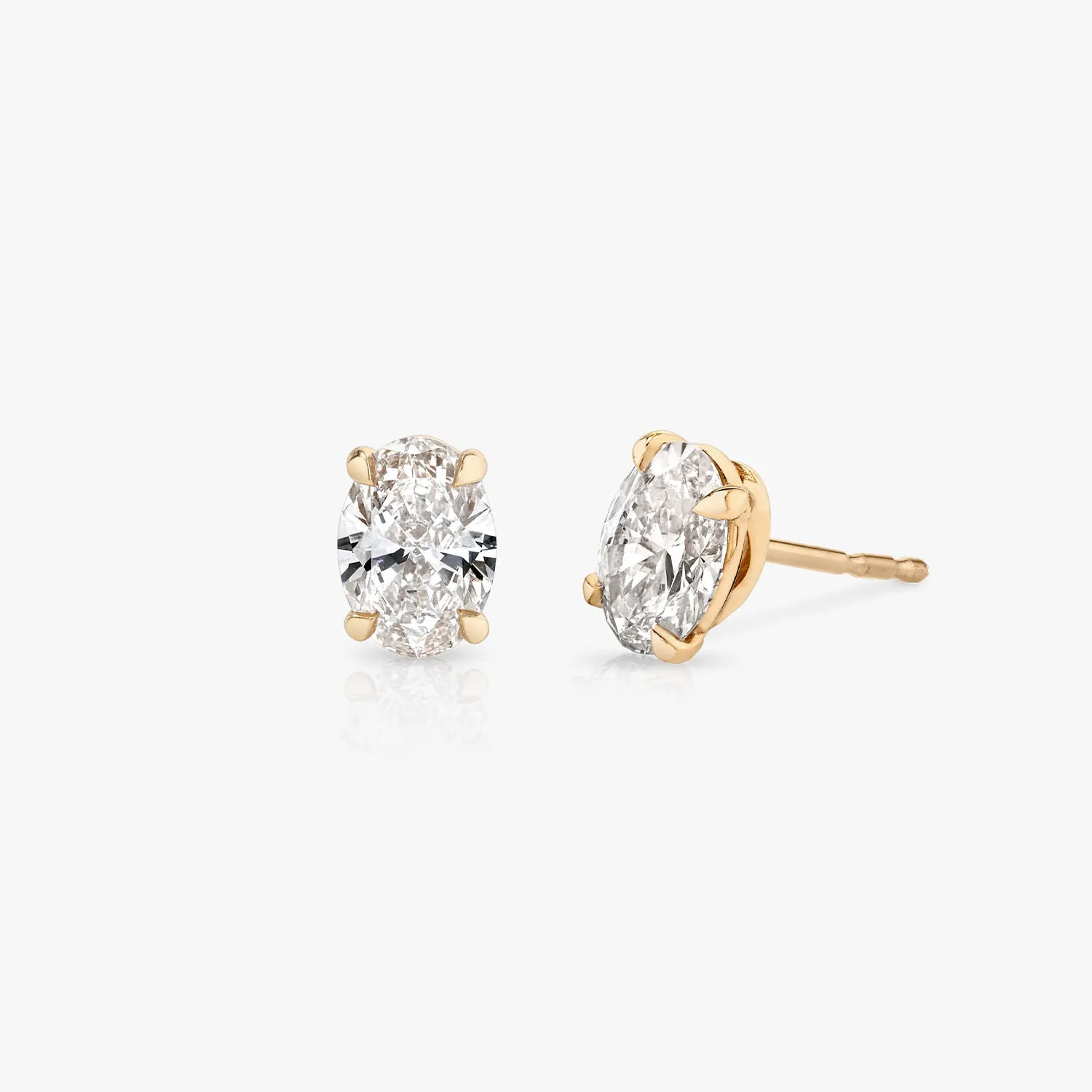 Solitaire Oval 14K Gold Studs w. Lab-Grown Diamonds
