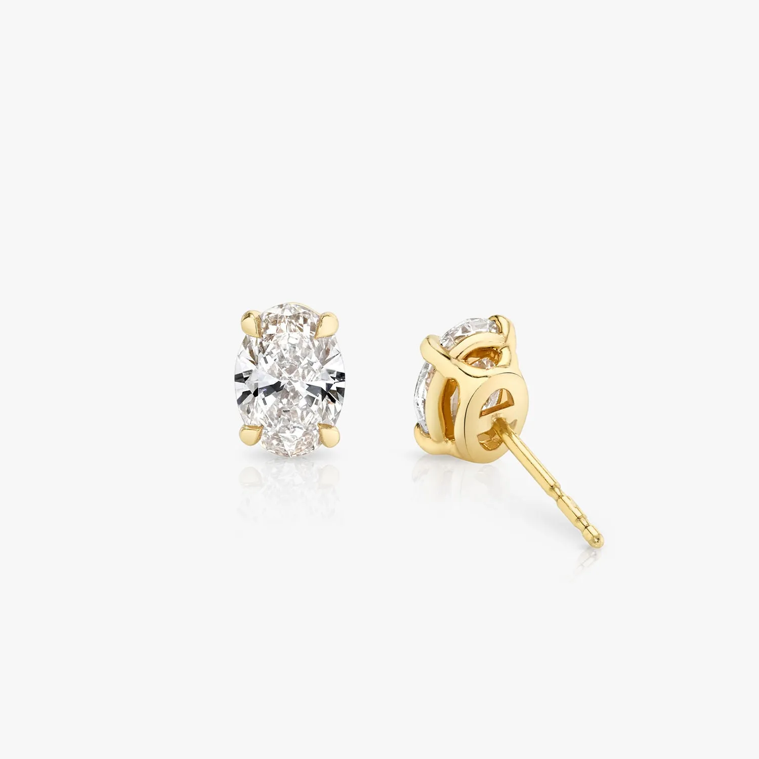 Solitaire Oval 14K Gold Studs w. Lab-Grown Diamonds