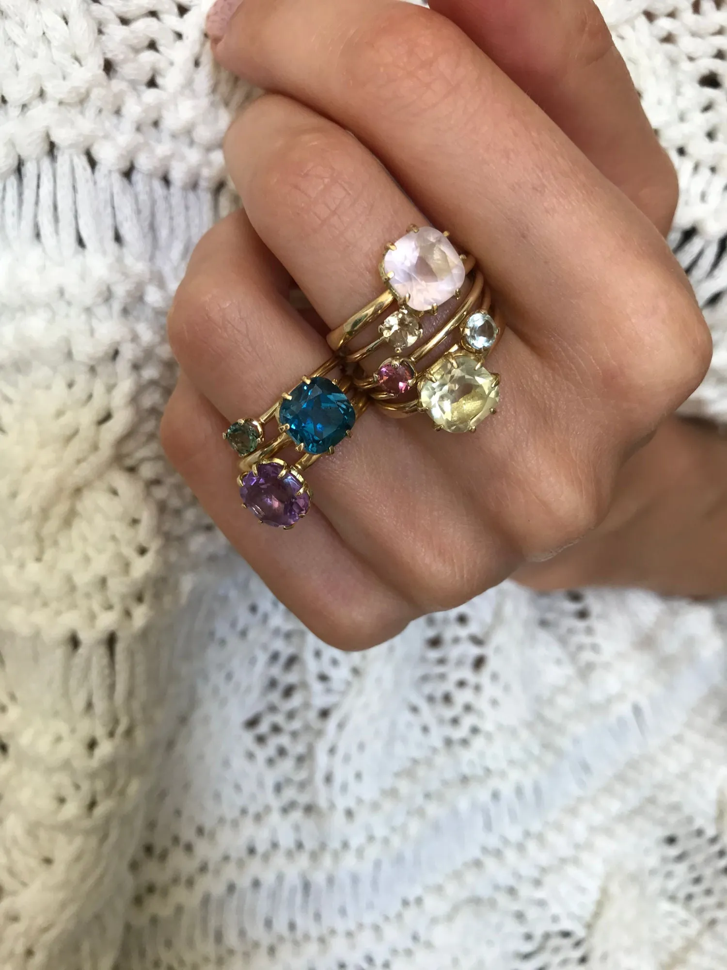 Square Pink Rosa 18K Gold Ring w. Quartz