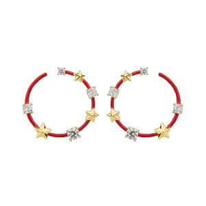 Star and Crystal Red Gold Plated Earrings w. Crystal