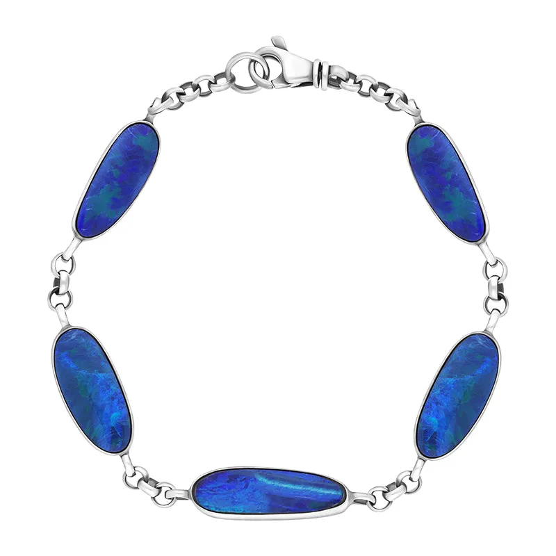 Sterling Silver 5 Stone Opal Doublet Abstract Bracelet D