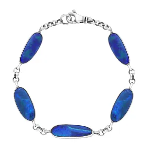 Sterling Silver 5 Stone Opal Doublet Abstract Bracelet D