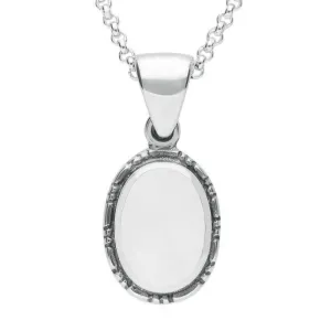 Sterling Silver Bauxite Oval Rope Edge Drop Necklace
