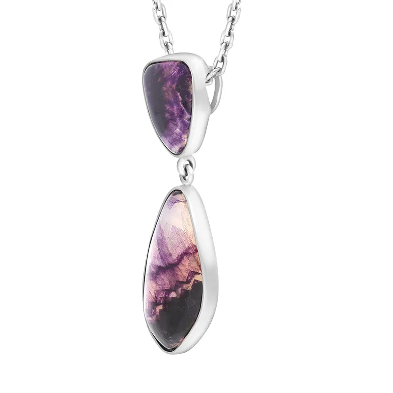 Sterling Silver Blue John Abstract Oval Two Stone Drop Necklace D