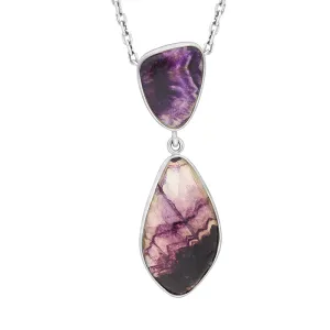 Sterling Silver Blue John Abstract Oval Two Stone Drop Necklace D