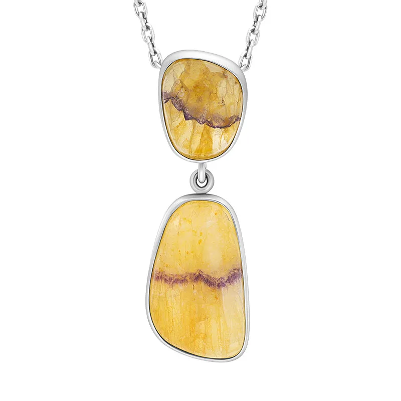 Sterling Silver Blue John Abstract Two Stone Drop Necklace D