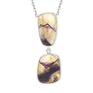 Sterling Silver Blue John Abstract Two Stone Drop Necklace D