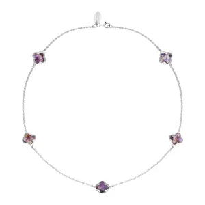 Sterling Silver Blue John Bloom Four Leaf Clover Long Necklace