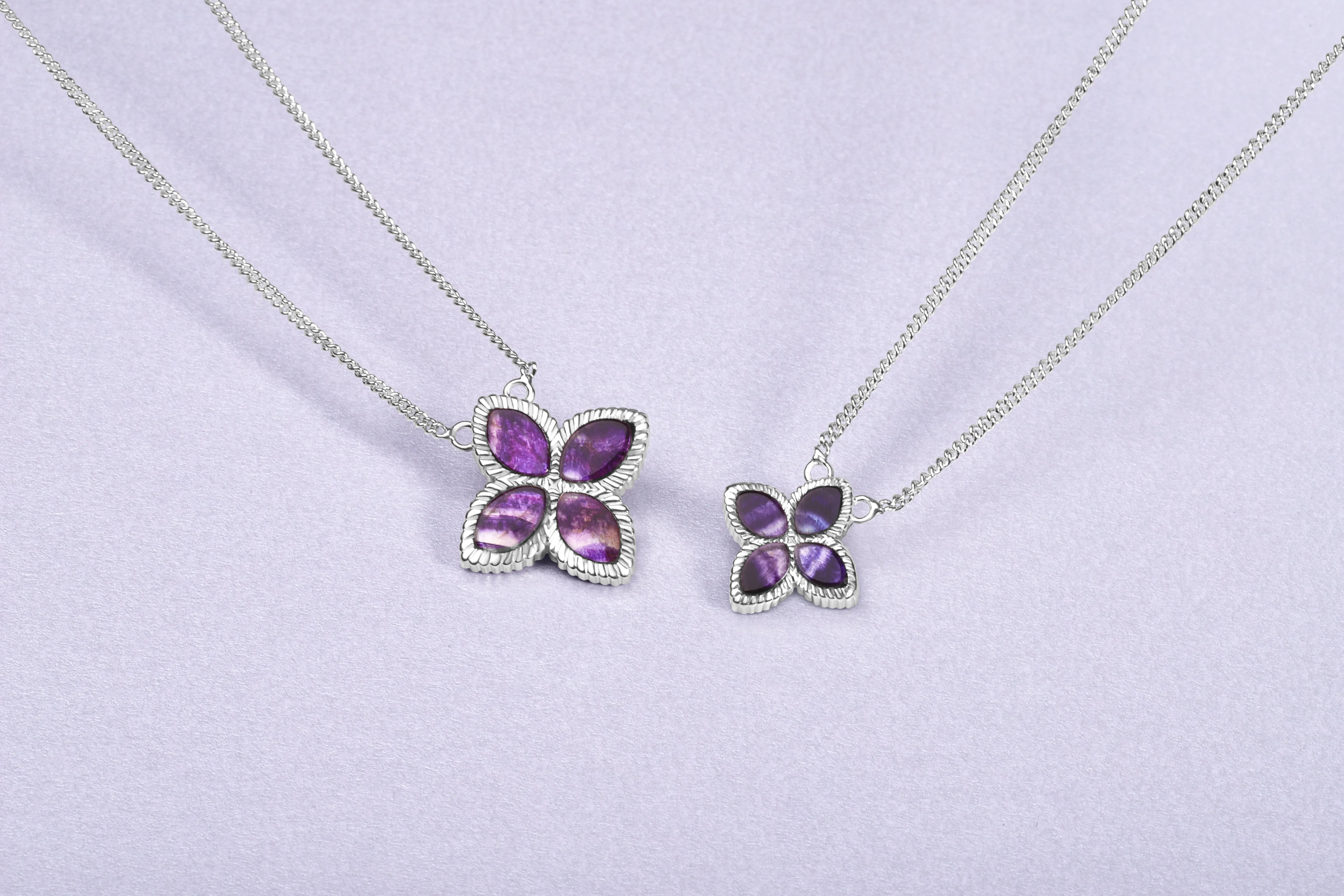 Sterling Silver Blue John Eden Large Marquise Flower Necklace