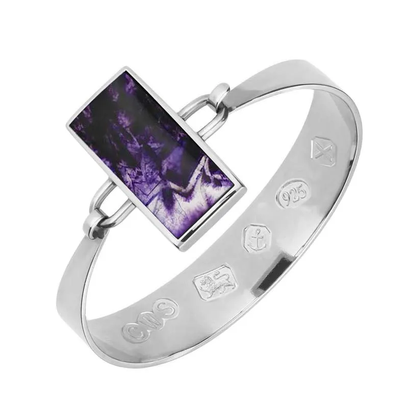 Sterling Silver Blue John Oblong Stone Heavy Bangle