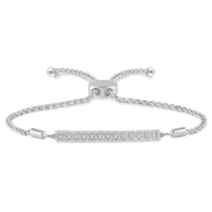 Sterling Silver Diamond Bar Bolo Bracelet