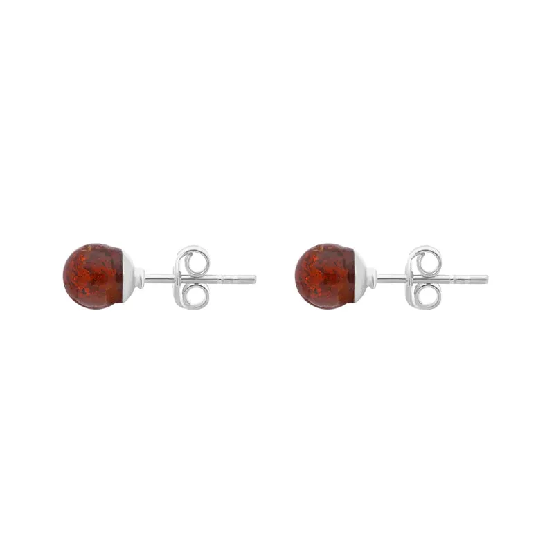 Sterling Silver Red Amber 6mm Ball Stud Earrings