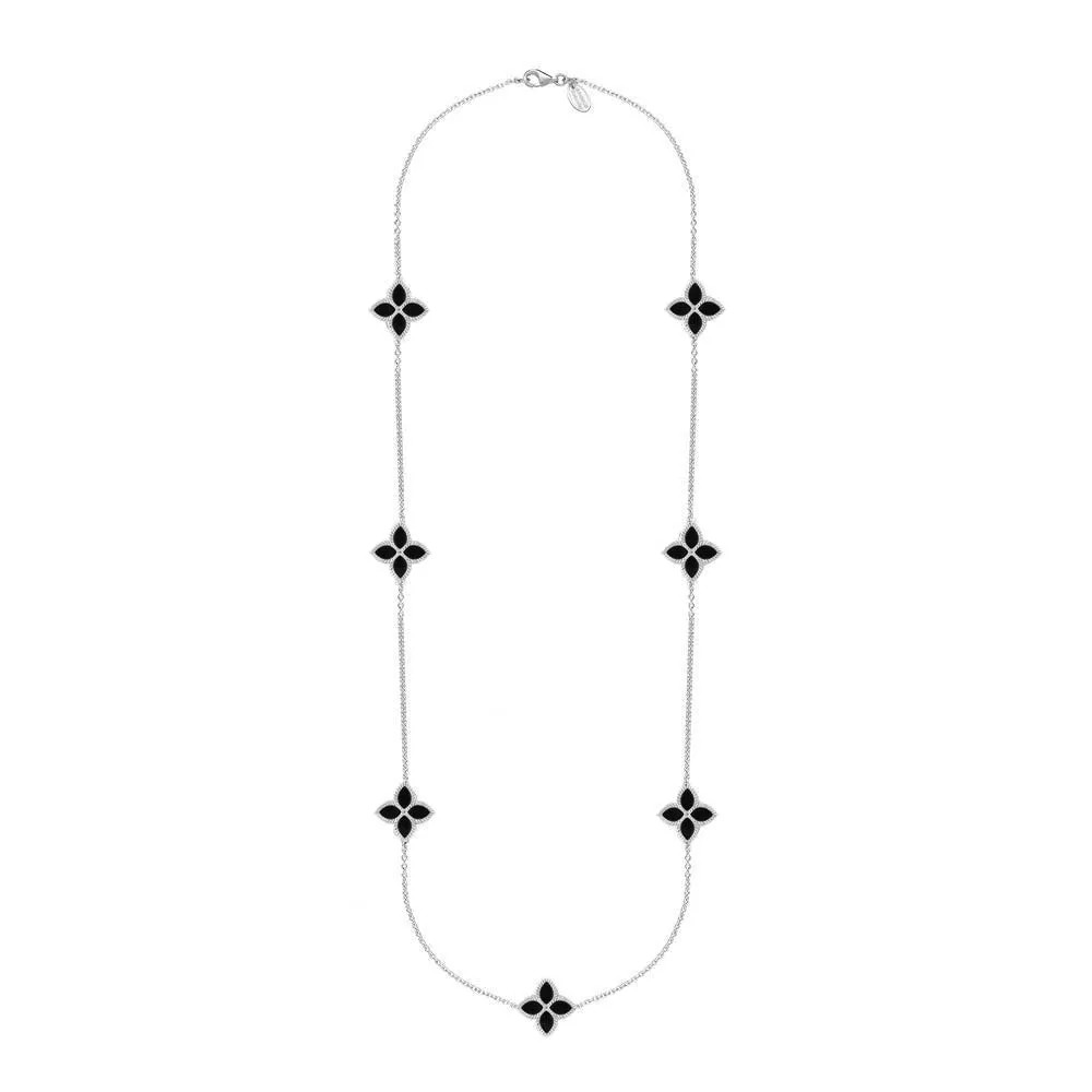 Sterling Silver Whitby Jet Eden Long Marquise Flower Necklace