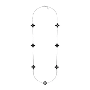 Sterling Silver Whitby Jet Eden Long Marquise Flower Necklace