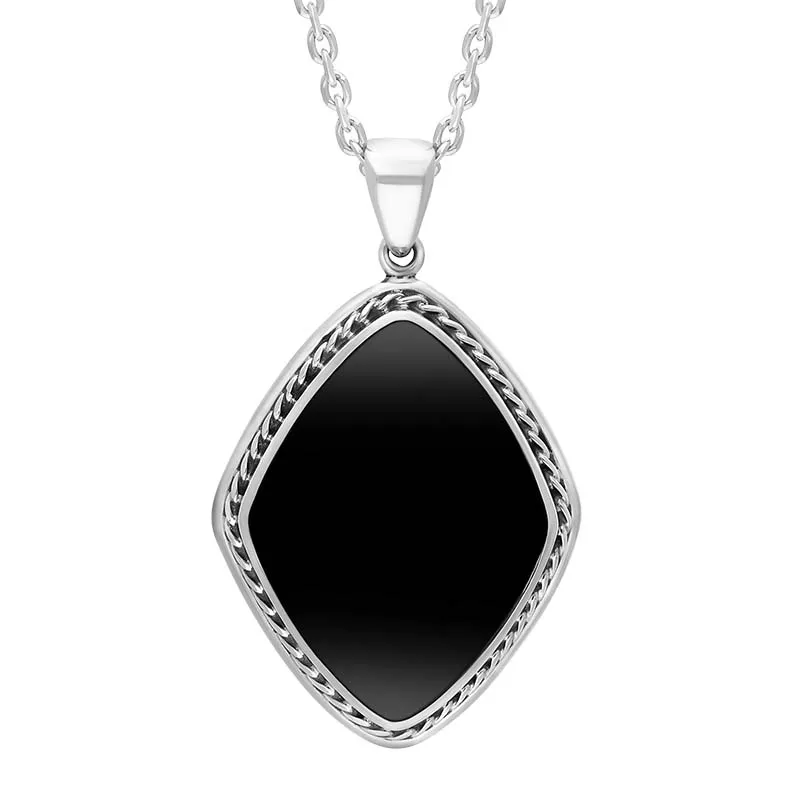 Sterling Silver Whitby Jet Rhombus Rope Edge Necklace