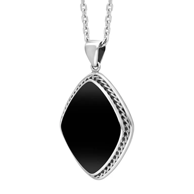 Sterling Silver Whitby Jet Rhombus Rope Edge Necklace