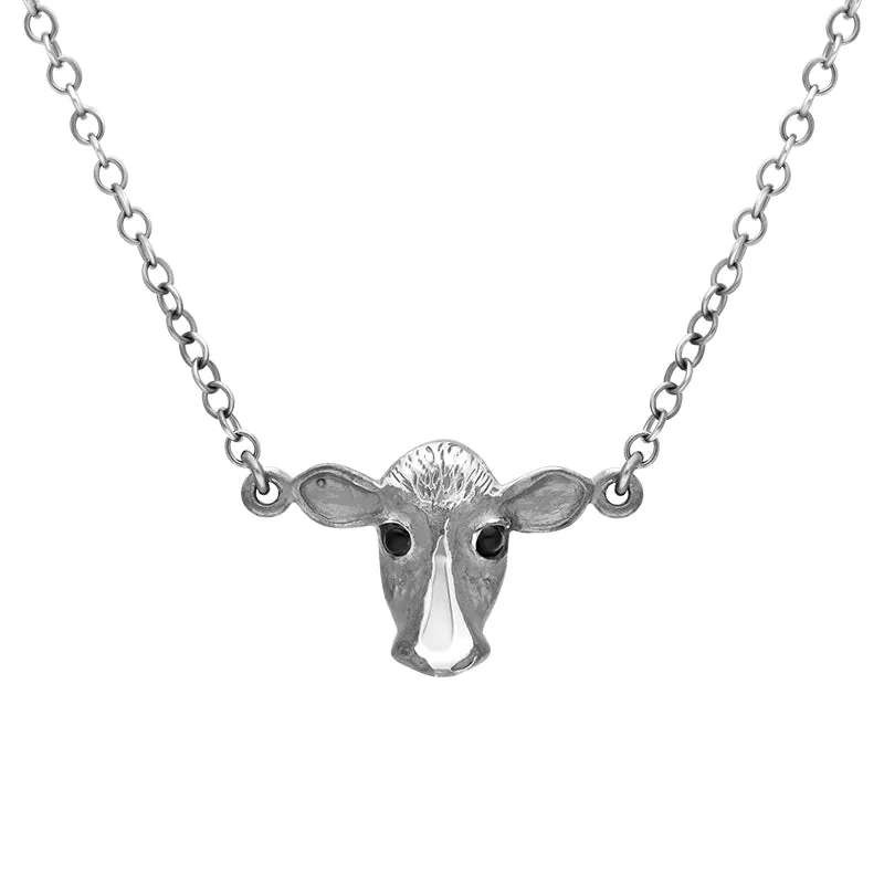 Sterling Silver Whitby Jet Single Cow Necklace