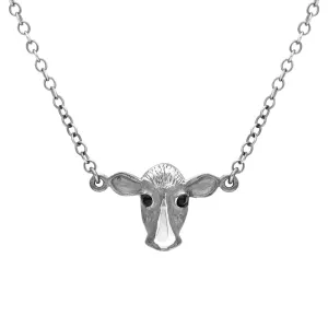 Sterling Silver Whitby Jet Single Cow Necklace