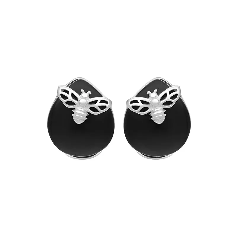 Sterling Silver Whitby Jet Small Bee Earrings