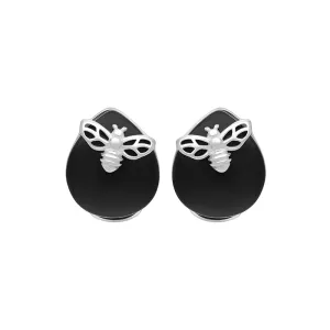 Sterling Silver Whitby Jet Small Bee Earrings