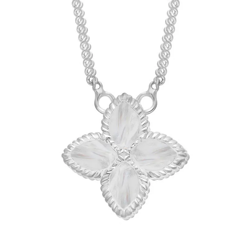 Sterling Silver White Mother of Pearl Eden Small Marquise Flower Necklace